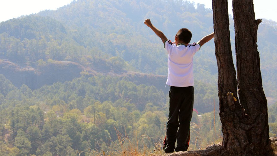 Niño brazos en alto